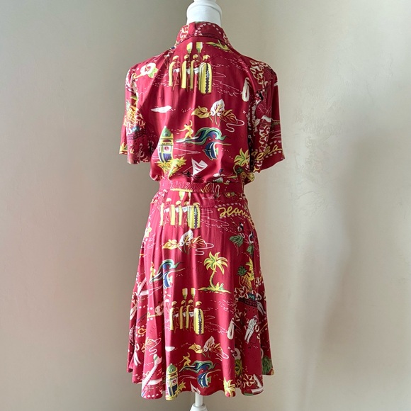 Polo Ralph Lauren Hawaiian Print Tea Dress Red Size 8 - Picture 8 of 16